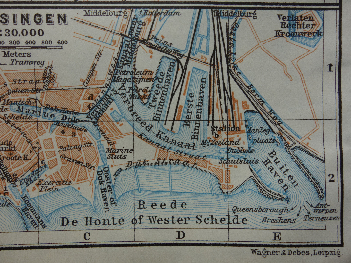 MIDDELBURG oude kaart van Middelburg en Vlissingen uit 1914 kleine originele antieke plattegrond Zeeland