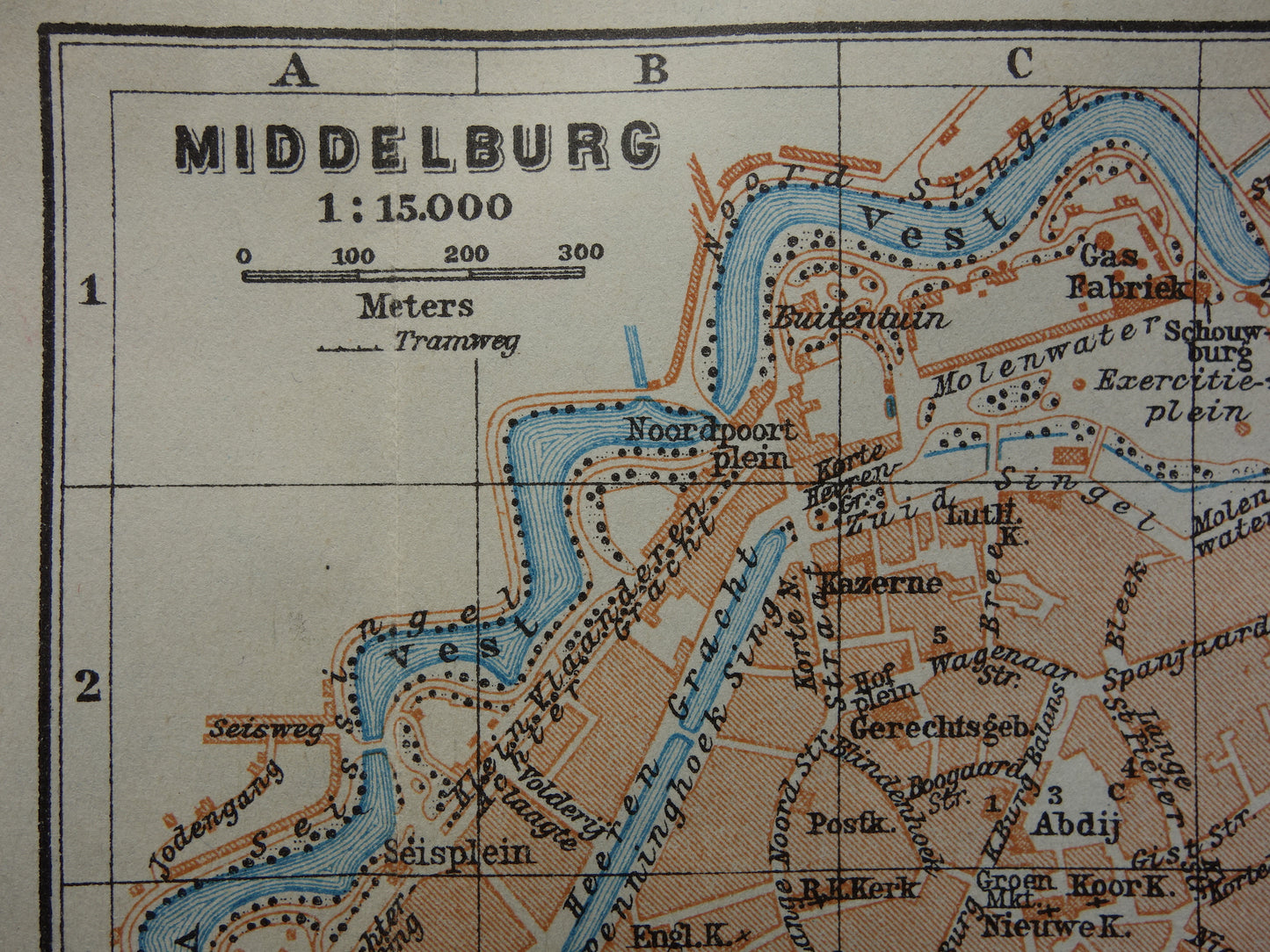 MIDDELBURG oude kaart van Middelburg en Vlissingen uit 1914 kleine originele antieke plattegrond Zeeland