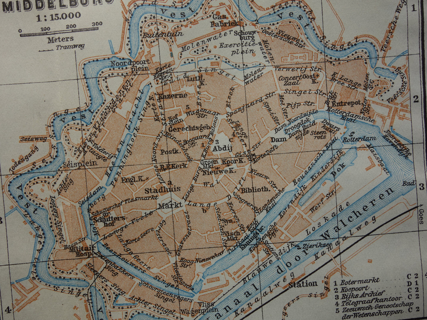 MIDDELBURG oude kaart van Middelburg en Vlissingen uit 1914 kleine originele antieke plattegrond Zeeland