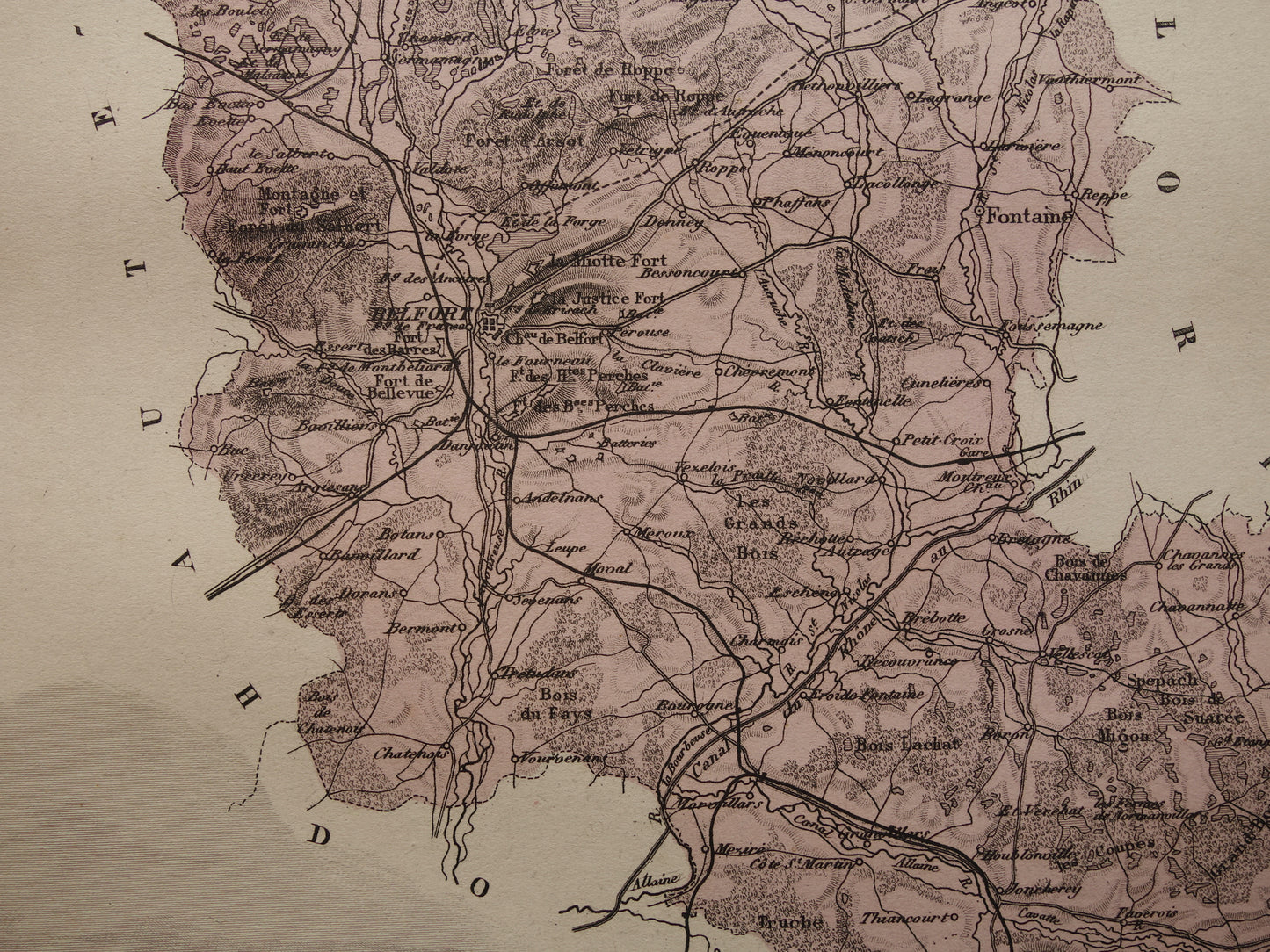 Territoire de Belfort Oude kaart van departement in Frankrijk uit 1886 originele antieke handgekleurde landkaart Belfort