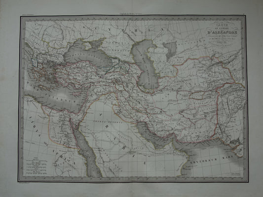 Kaart van het rijk van Alexander de Grote 1833 grote antieke kaart Macedonische Alexandrijnse rijk - Franse vintage landkaart