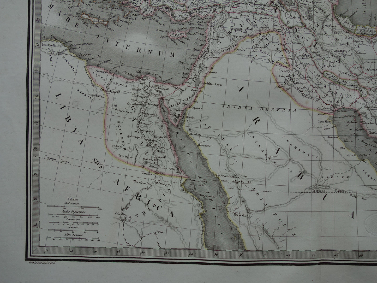 Kaart van het rijk van Alexander de Grote 1833 grote antieke kaart Macedonische Alexandrijnse rijk - Franse vintage landkaart