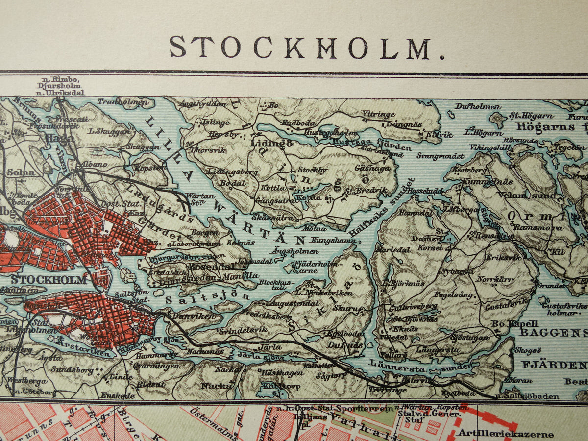 Stockholm oude kaart uit 1911 originele antieke Nederlandse plattegrond van Stockholm Zweden