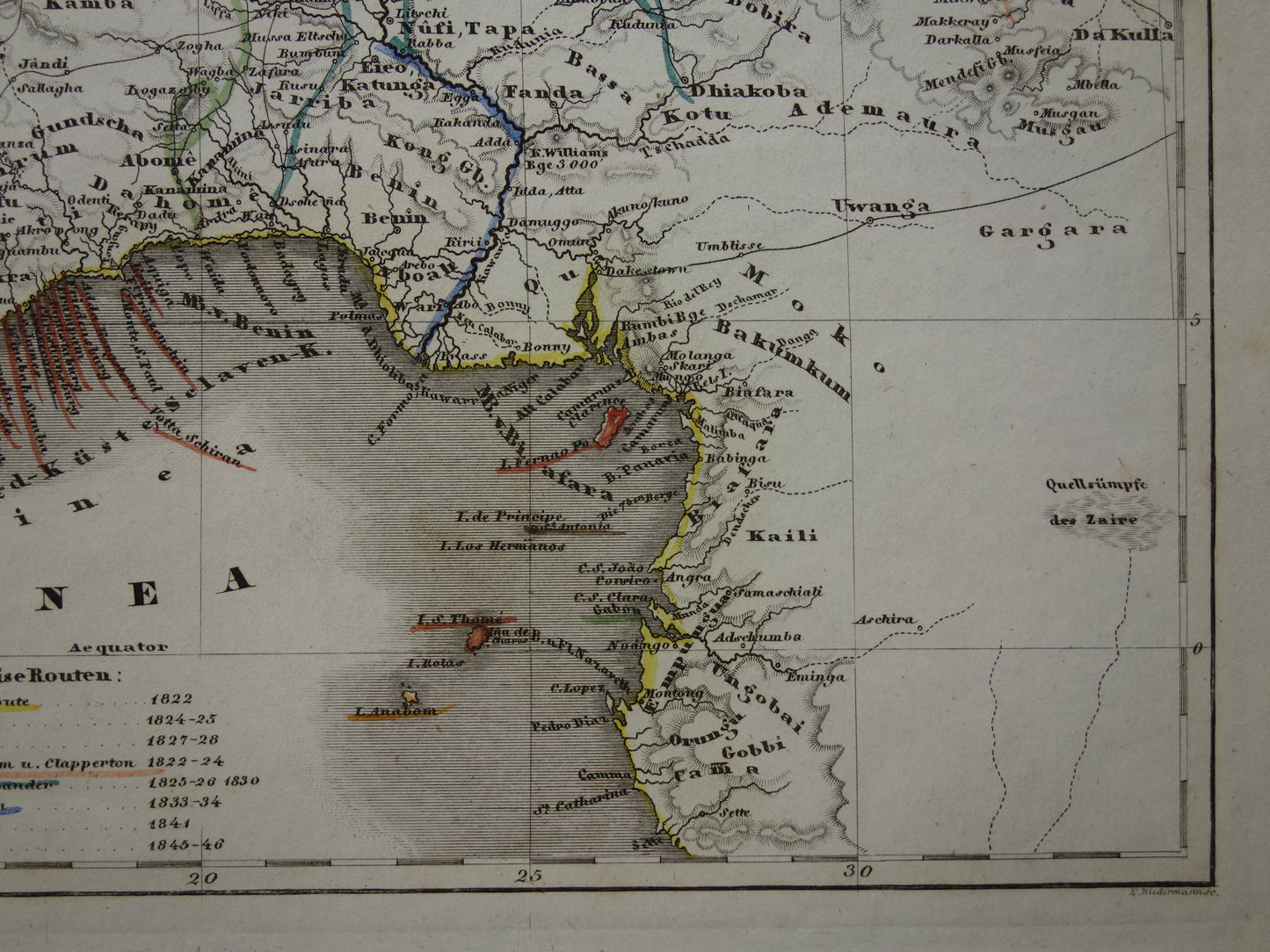 West-Afrika Oude kaart van Nigeria Ghana Ivoorkust 170+ jaar oude handgekleurde landkaart