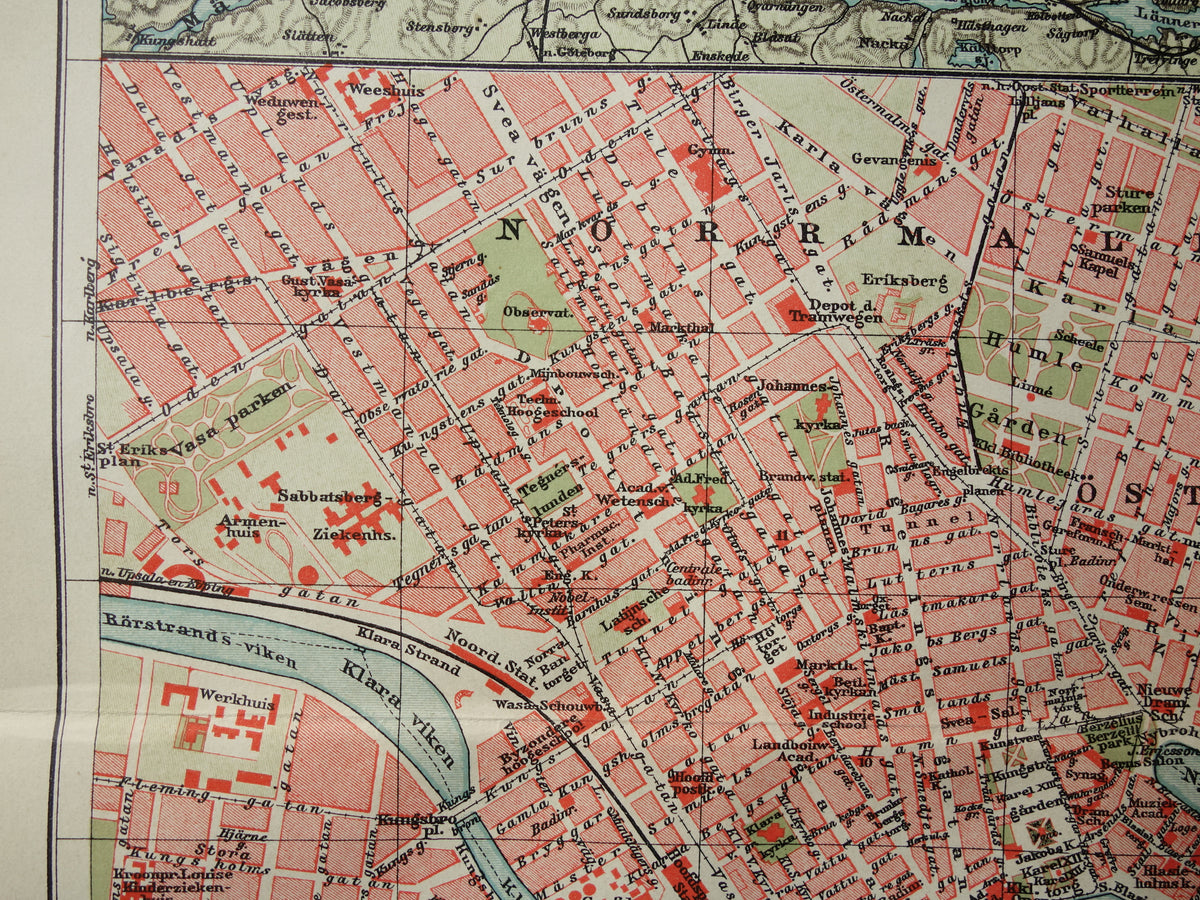 Stockholm oude kaart uit 1911 originele antieke Nederlandse plattegrond van Stockholm Zweden
