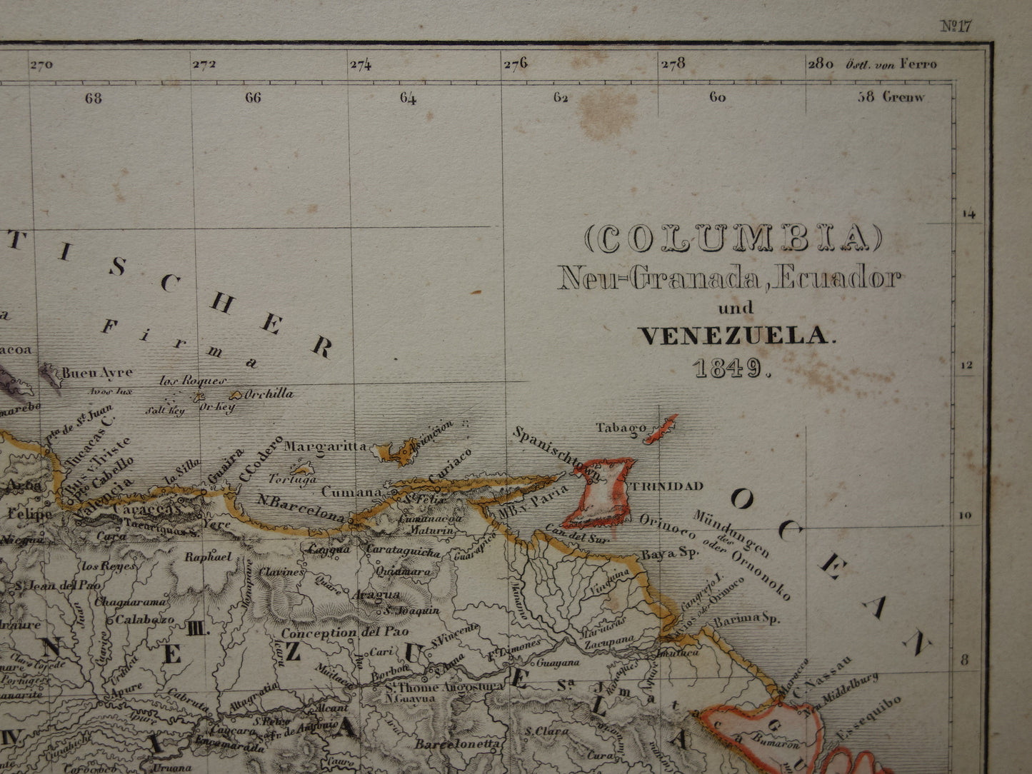 COLOMBIA Oude kaart van Ecuador Venezuela 175+ jaar oude handgekleurde landkaart Zuid-Amerika Andes gebergte