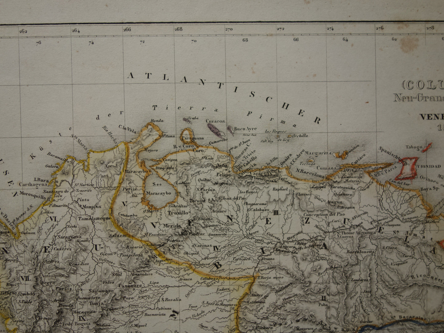 COLOMBIA Oude kaart van Ecuador Venezuela 175+ jaar oude handgekleurde landkaart Zuid-Amerika Andes gebergte