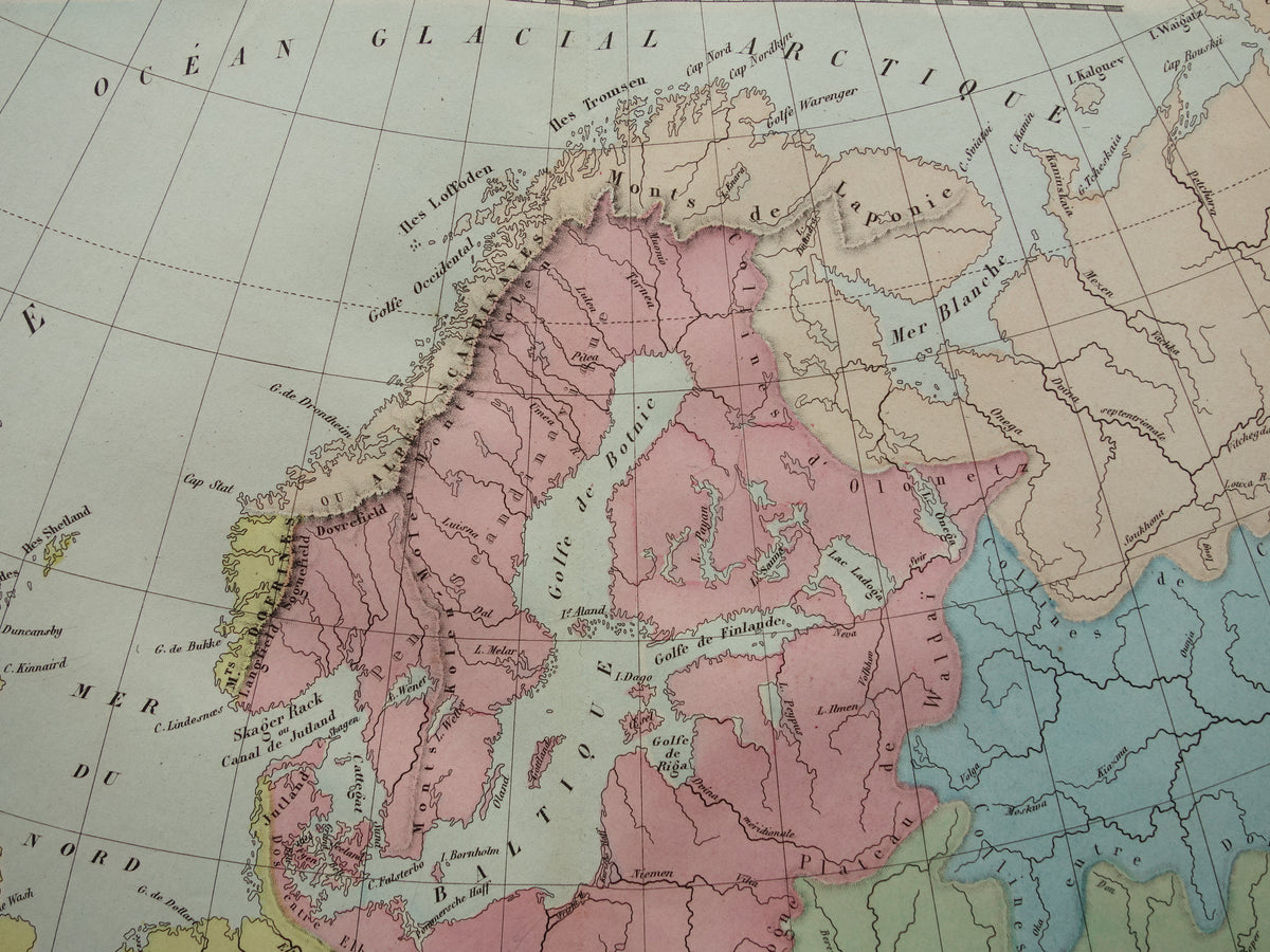 Oude kaart van rivieren in Europa uit 1859 Originele antieke Franse landkaart riviersystemen
