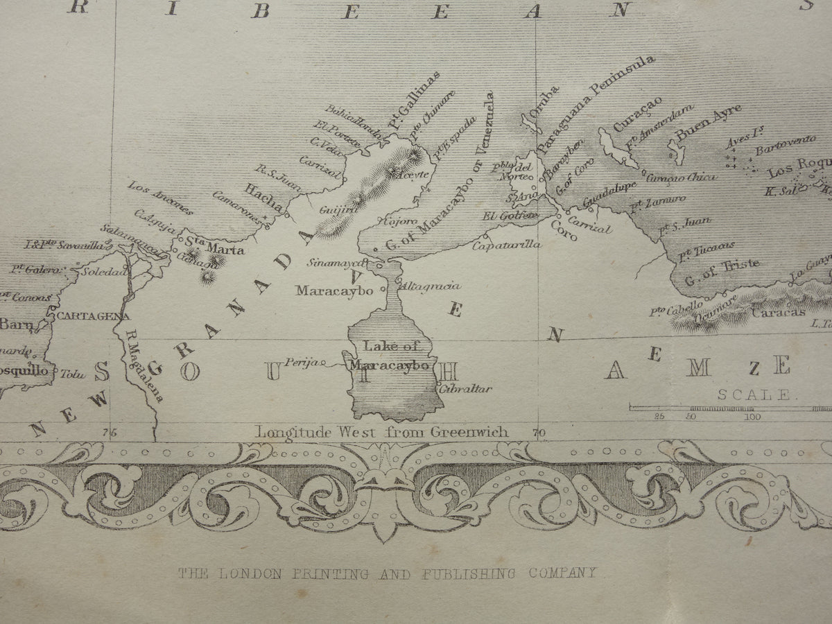 Caraïben vintage landkaart van het Caraïbisch gebied uit 1860 Originele antieke Engelse kaart