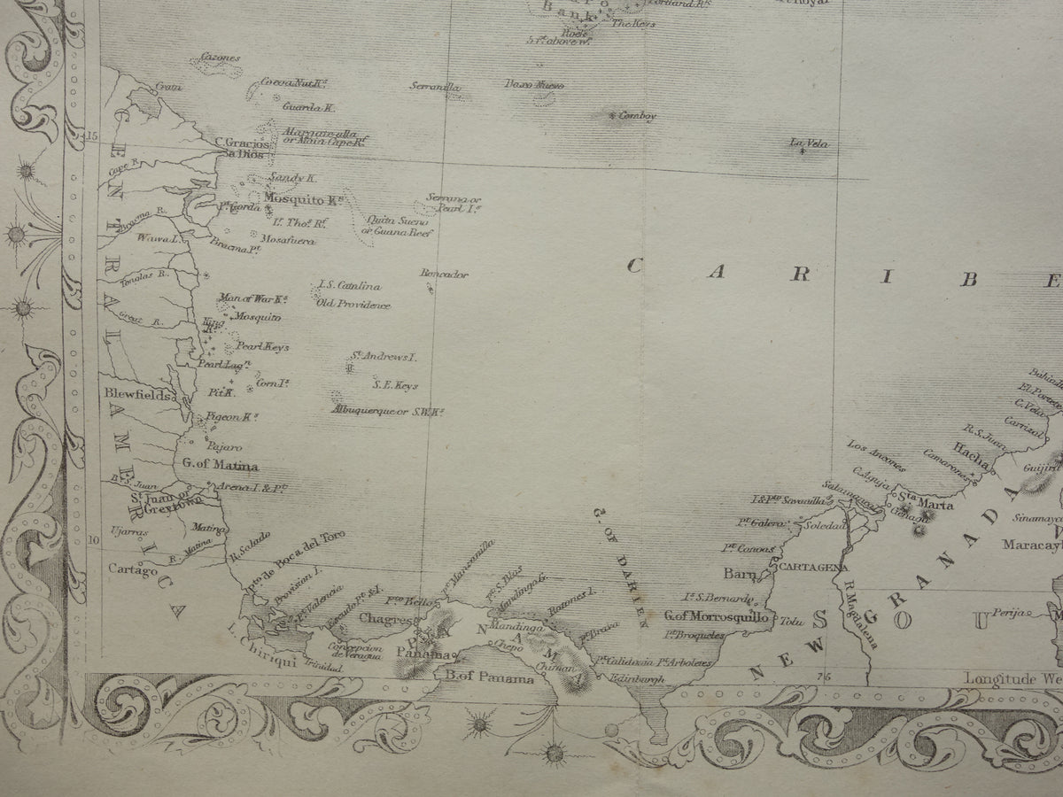 Caraïben vintage landkaart van het Caraïbisch gebied uit 1860 Originele antieke Engelse kaart
