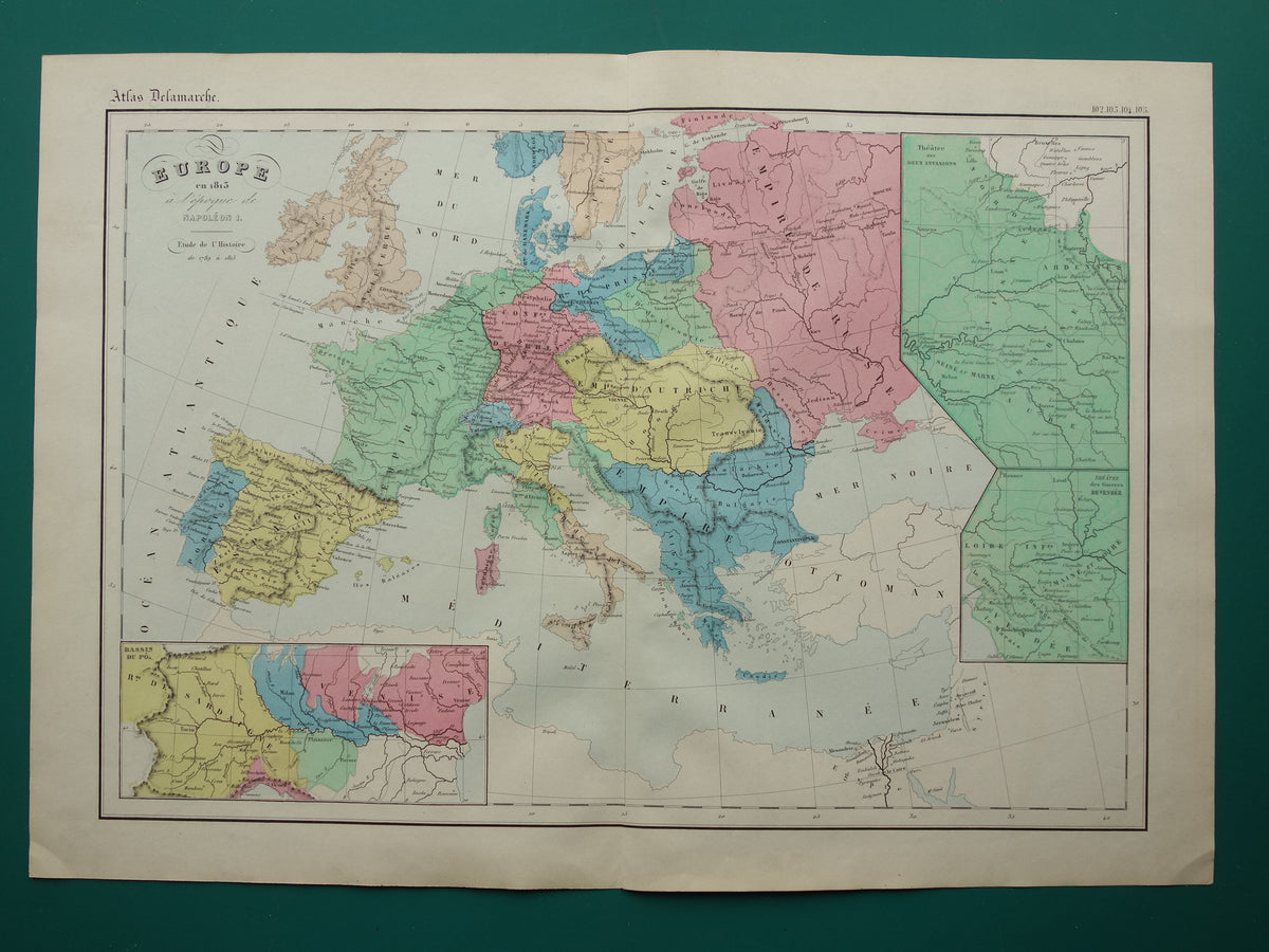 Europe in the year 1813 original antique old map for sale