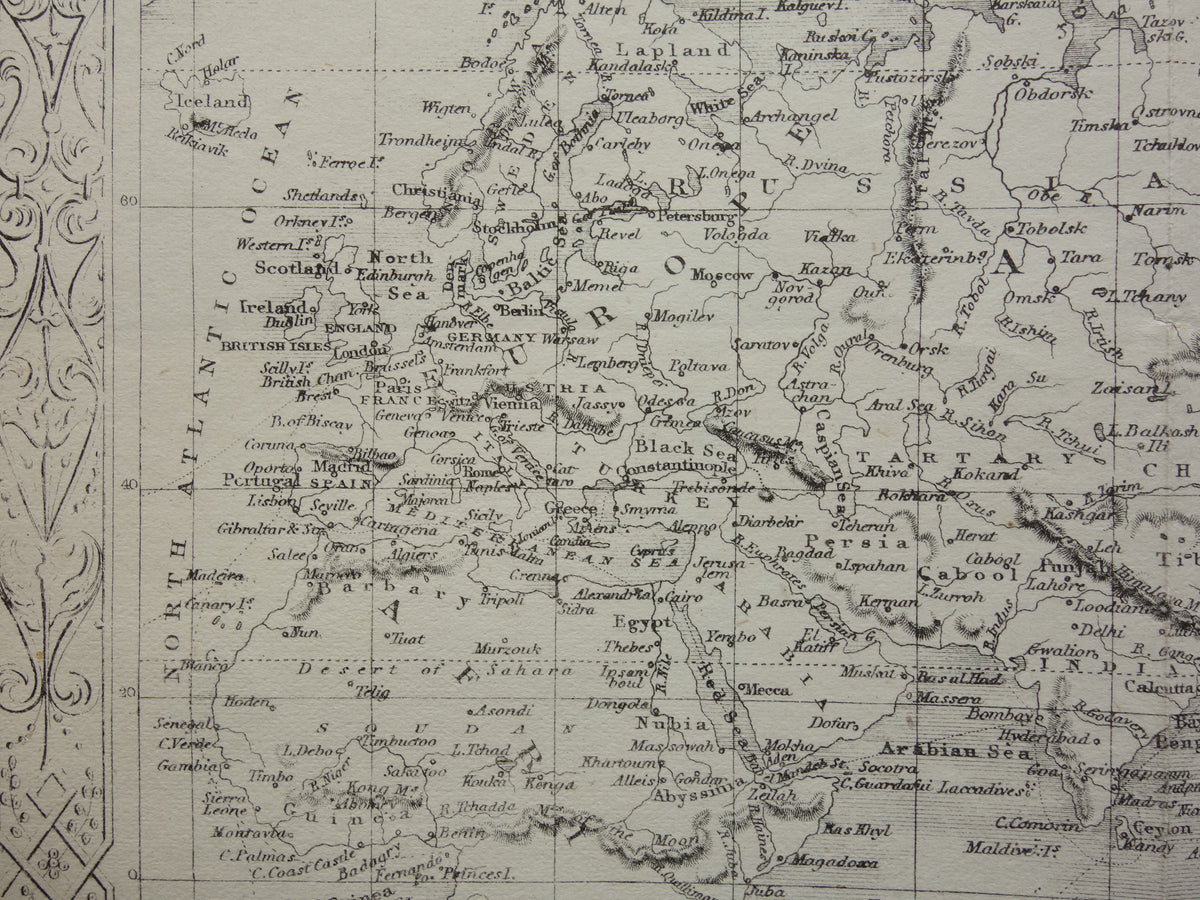 WERELDKAART vintage landkaart van de Wereld uit 1860 Originele antieke Engelse kaart