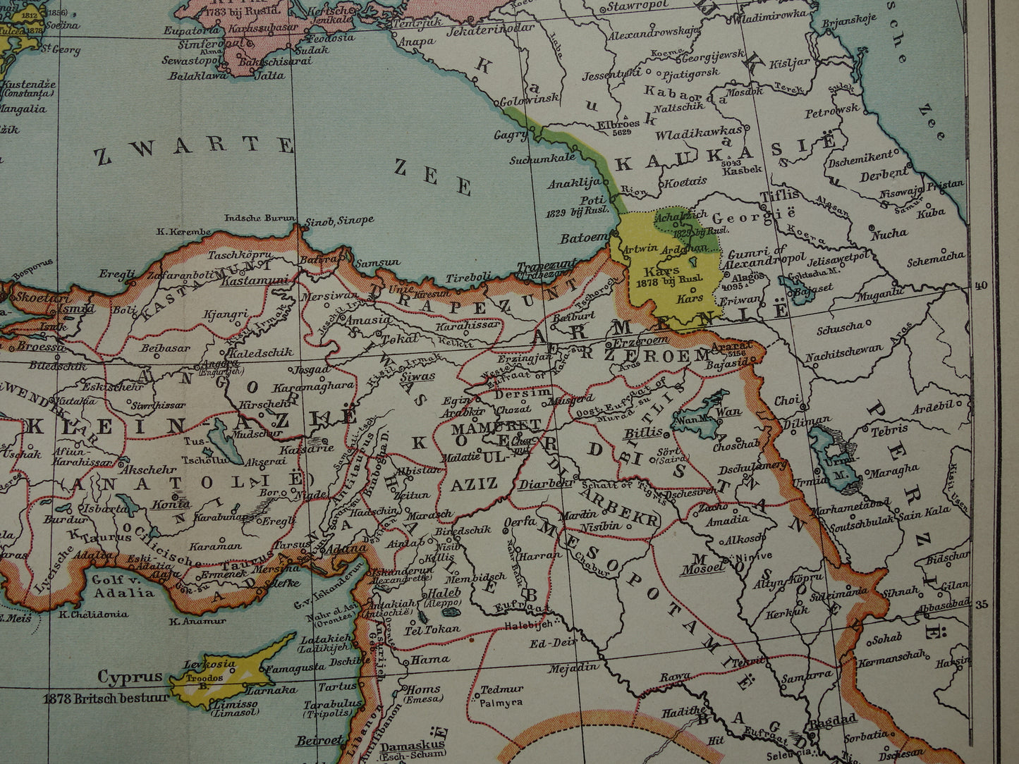 Geschiedeniskaart van het Turkse Rijk uit 1910 originele oude vintage landkaart Europees Turkije antieke kaarten Balkan