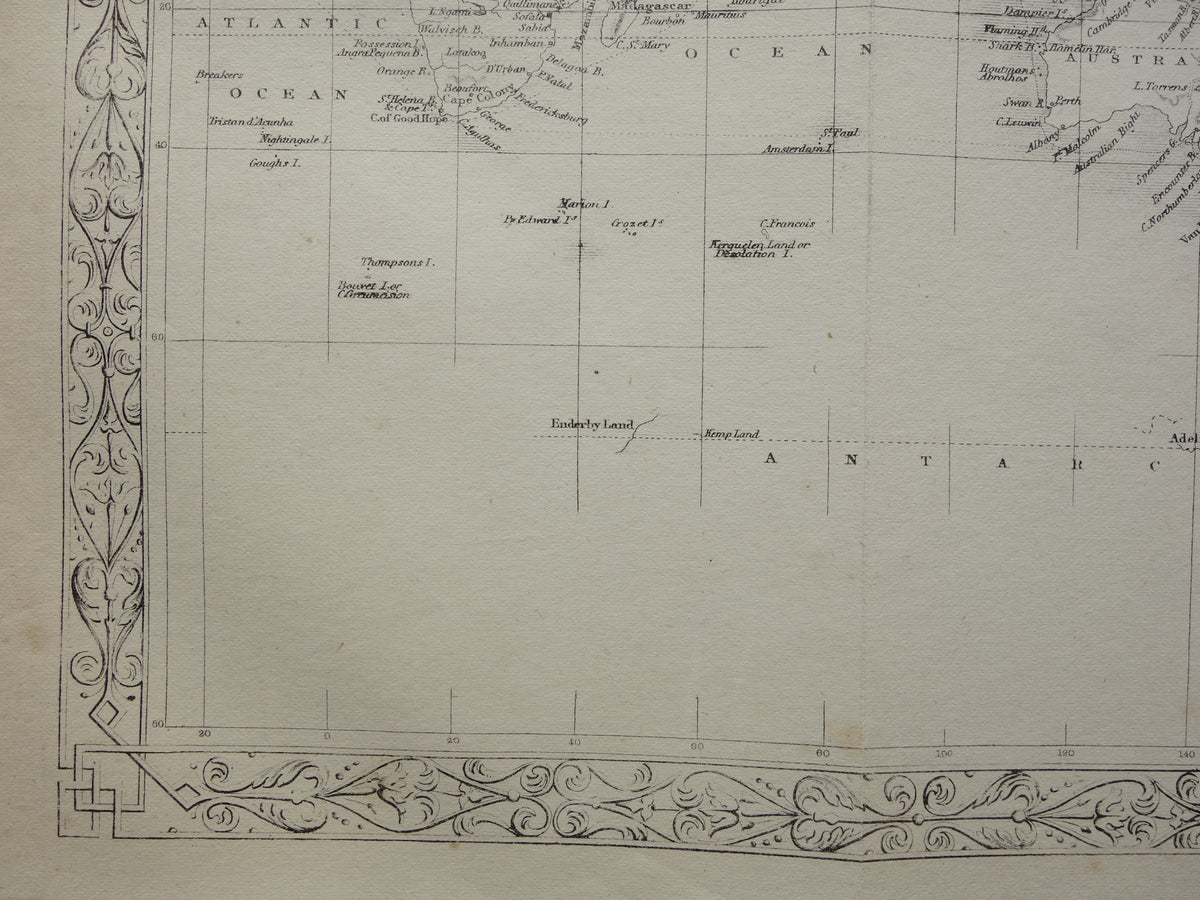 WERELDKAART vintage landkaart van de Wereld uit 1860 Originele antieke Engelse kaart