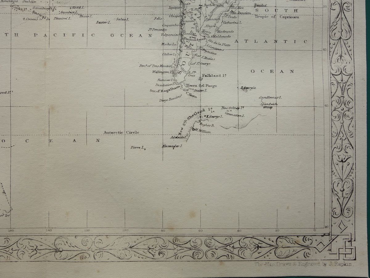 WERELDKAART vintage landkaart van de Wereld uit 1860 Originele antieke Engelse kaart