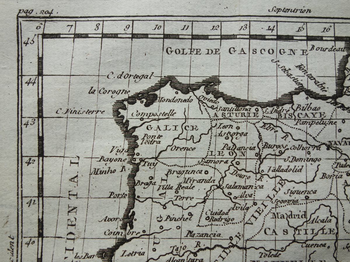 SPANJE 260+ jaar oude kaart van Spanje uit 1759 originele antieke kaart Spanje klein formaat