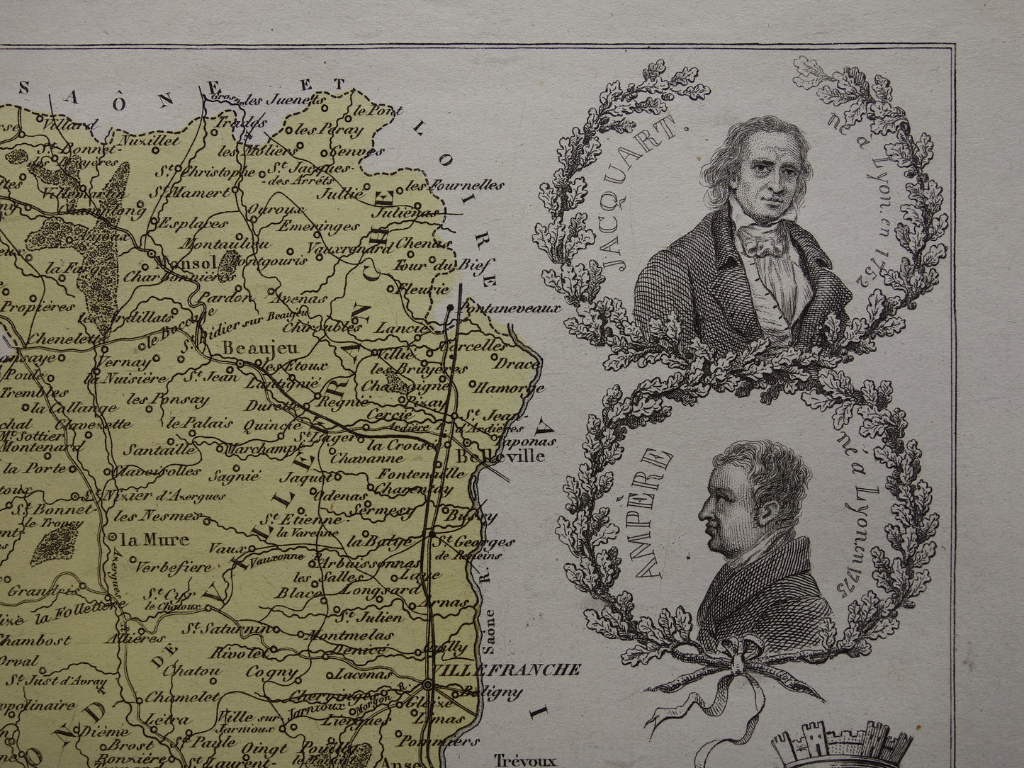 RHONE Oude kaart van Rhône departement in Frankrijk uit 1876 originele antieke landkaart Lyon historische kaarten