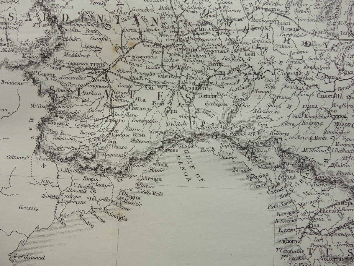 NORDITALIEN antike Landkarte von 1860 von John Rapkin