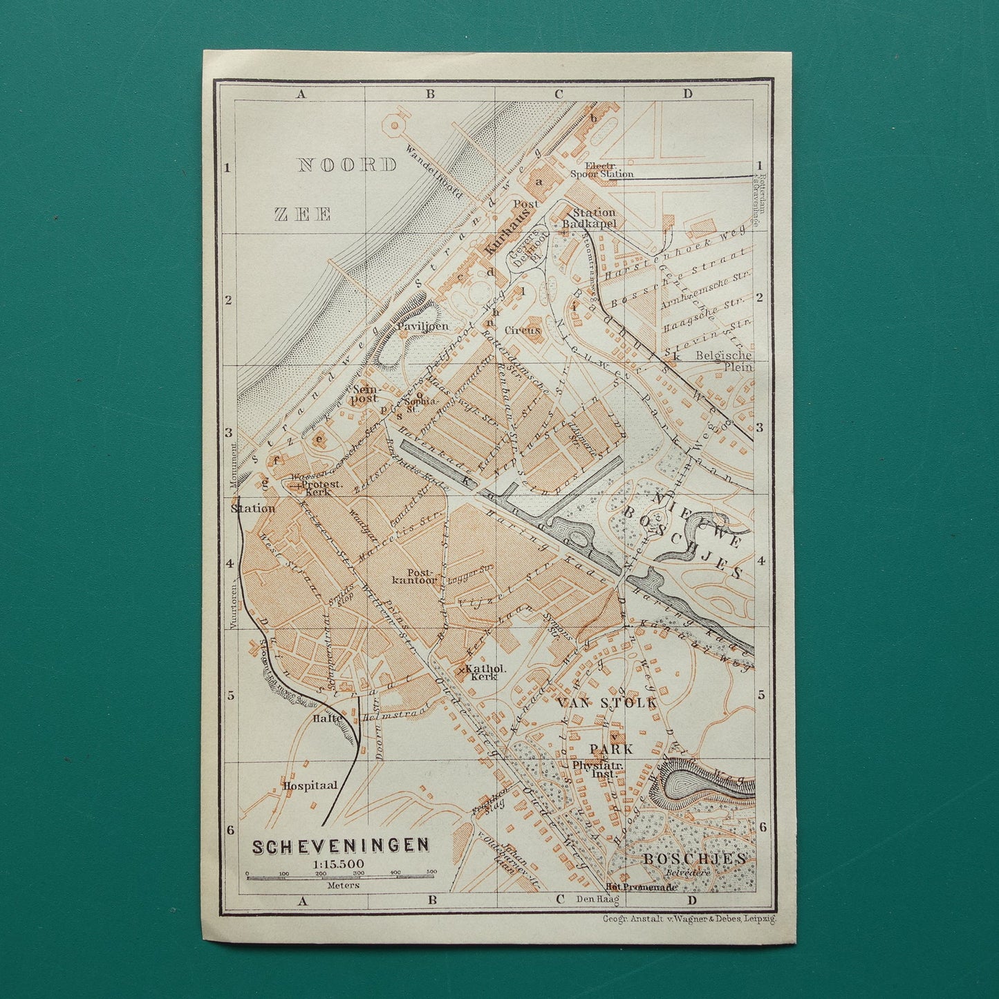 SCHEVENINGEN oude plattegrond van Scheveningen uit 1910 kleine originele antieke kaart Nederland
