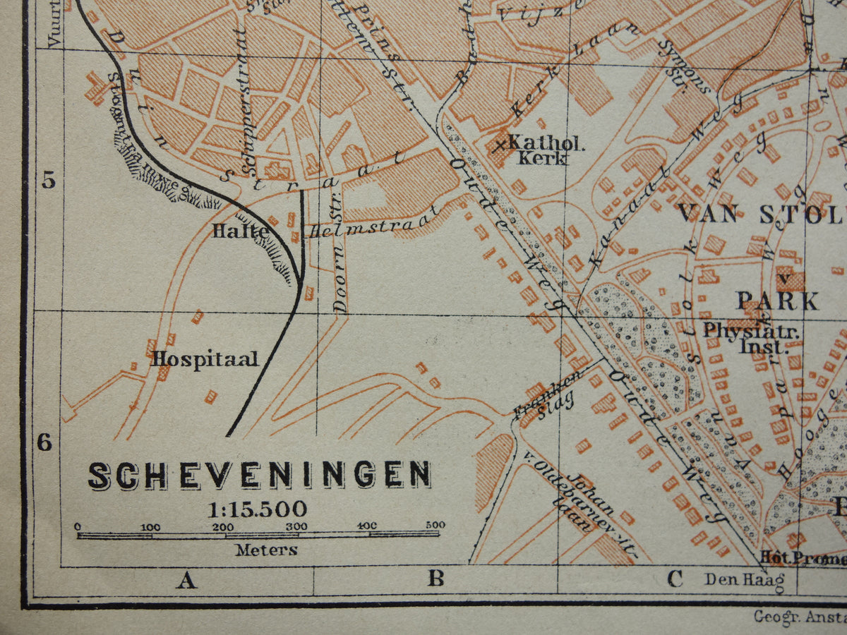 SCHEVENINGEN oude plattegrond van Scheveningen uit 1910 kleine originele antieke kaart Nederland