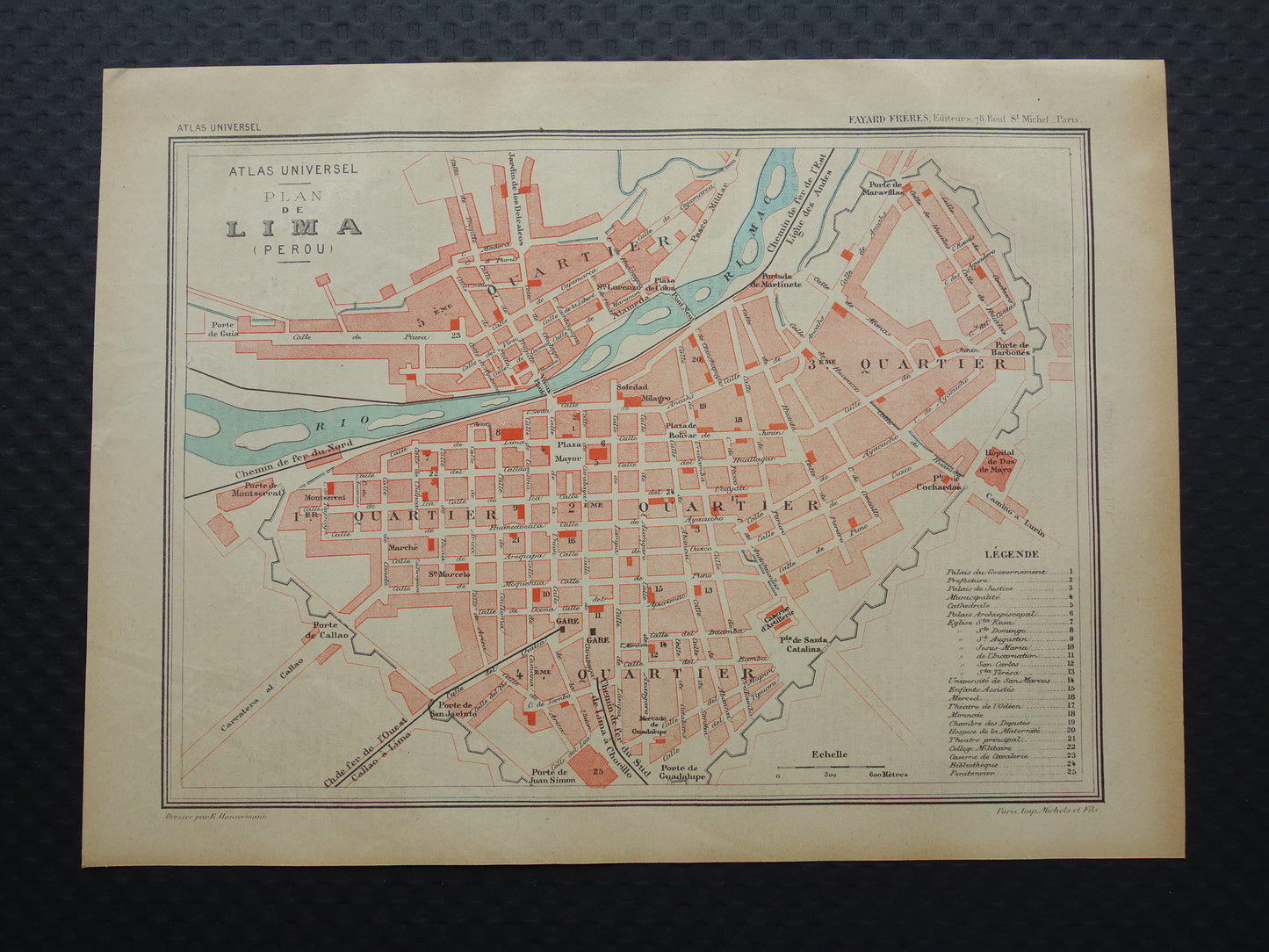 LIMA old map of Lima Peru 1896 original antique French map of Lima