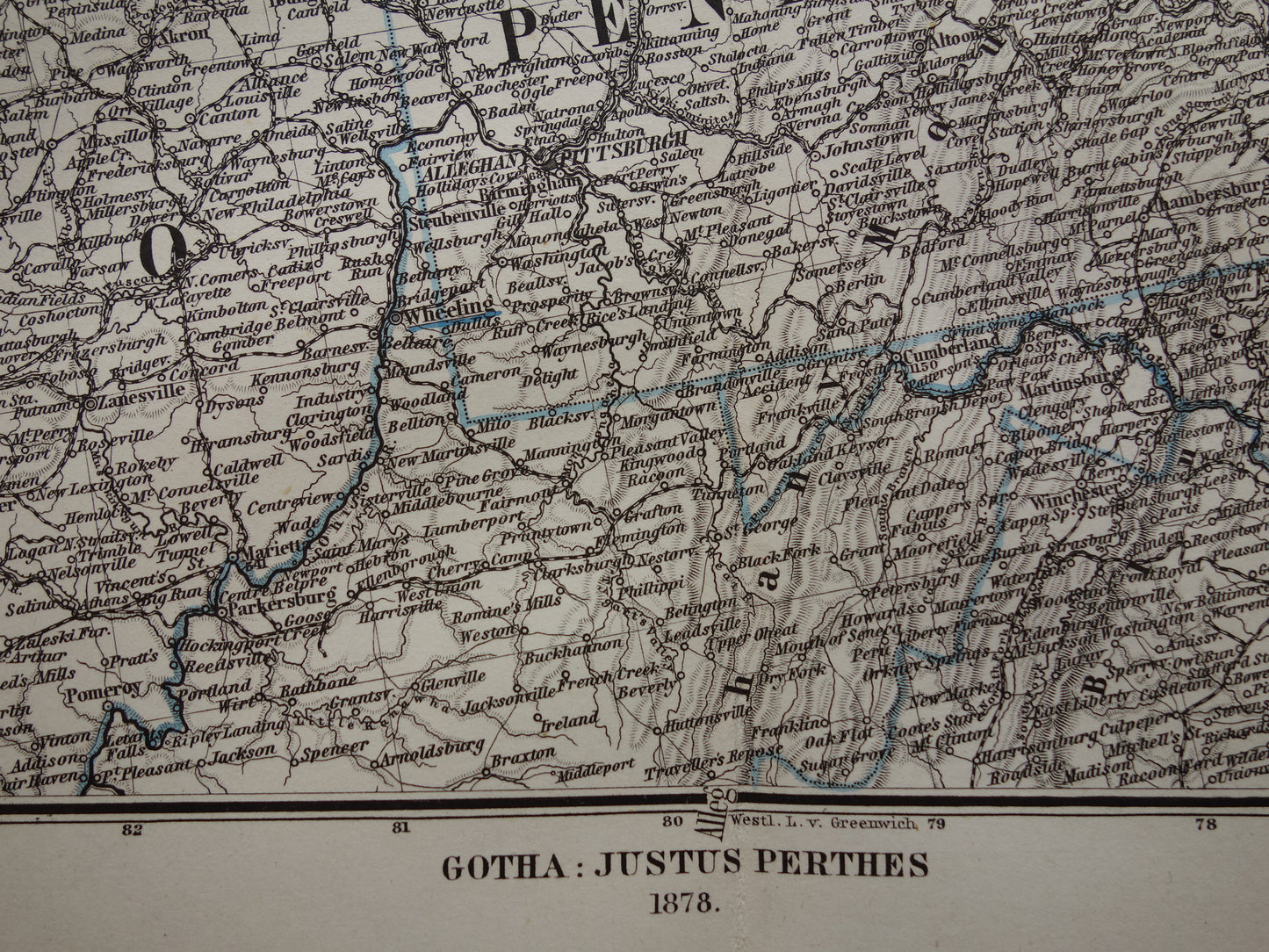 Grote oude landkaart van de Verenigde Staten noordoosten 1878 originele antieke kaart Michigan New York Carolina Great Lakes