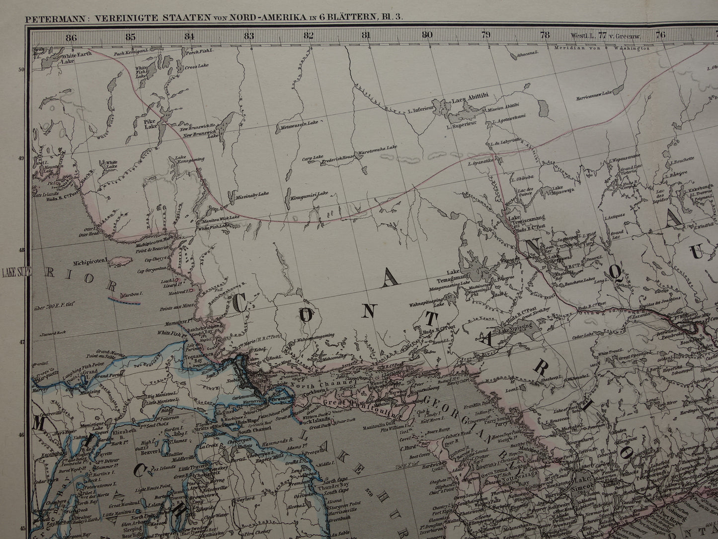 Grote oude landkaart van de Verenigde Staten noordoosten 1878 originele antieke kaart Michigan New York Carolina Great Lakes