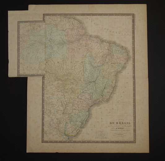 BRAZILIË Antieke kaart van Brazilië uit 1876 Originele oude grote landkaart vintage poster