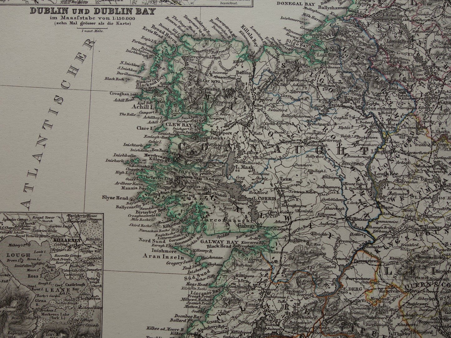 IERLAND antieke kaart van Ierland 1878 originele 155+ jaar oude Duitse landkaart van Ierland met jaartal