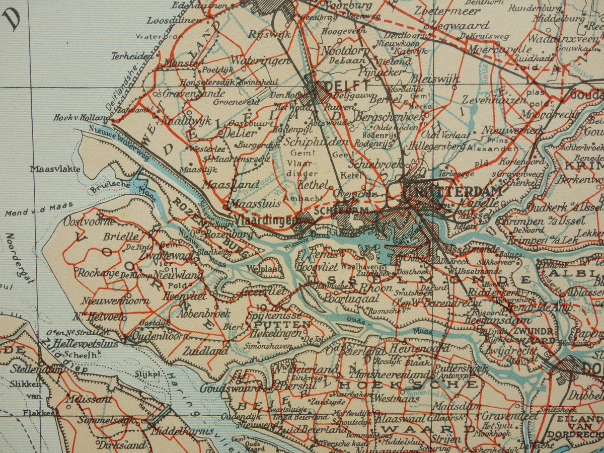 Zuid-Holland Vintage kaart van de provincie Zuid-Holland uit 1938 originele oude Nederlandse kaart