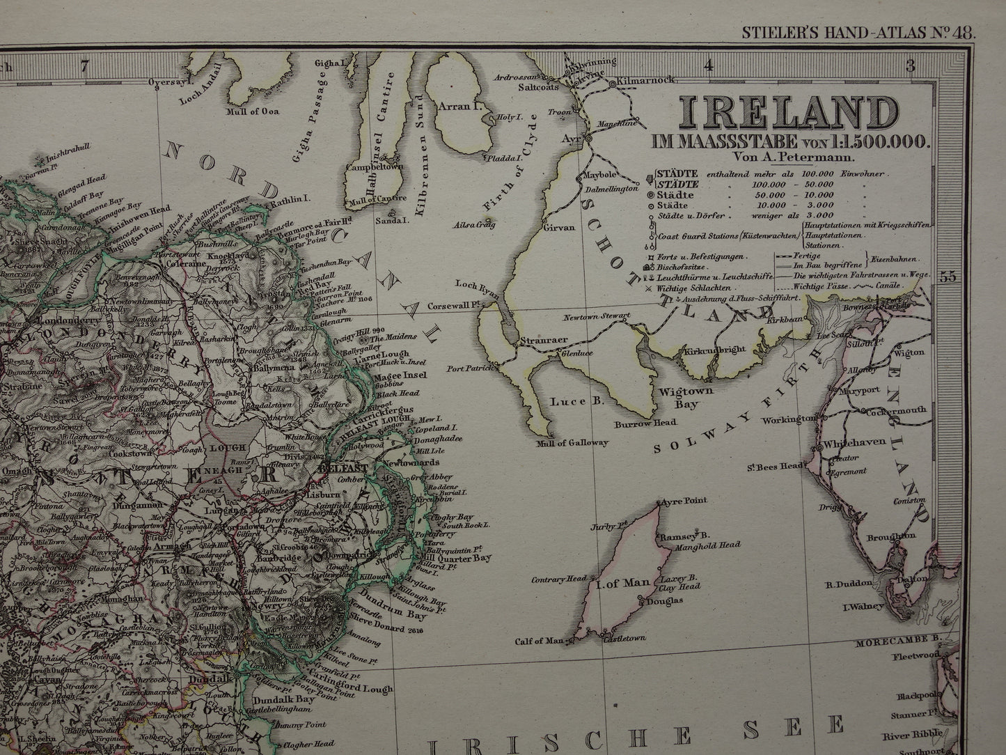 IERLAND antieke kaart van Ierland 1878 originele 155+ jaar oude Duitse landkaart van Ierland met jaartal