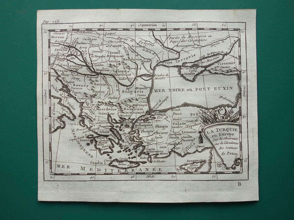 BALKAN oude kaart van Turkse Rijk in Europa uit 1759 originele antieke landkaart Griekenland Turkije klein formaat