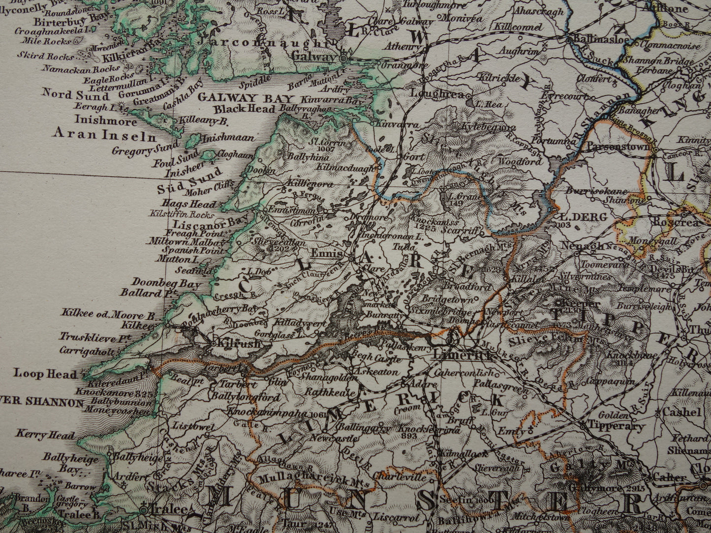 IERLAND antieke kaart van Ierland 1878 originele 155+ jaar oude Duitse landkaart van Ierland met jaartal