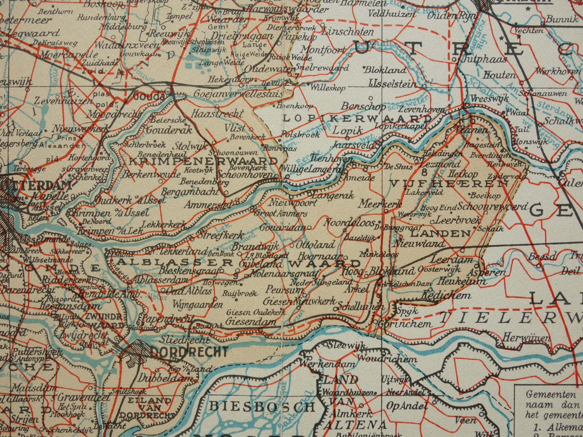 Zuid-Holland Vintage kaart van de provincie Zuid-Holland uit 1938 originele oude Nederlandse kaart