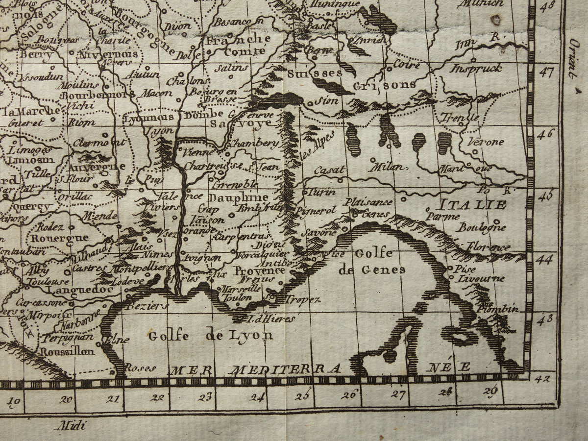 FRANKRIJK 265+ jaar oude kaart van Frankrijk uit 1759 originele antieke kaart klein formaat