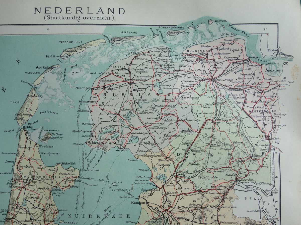 NETHERLANDS antique map from 1920 vintage Dutch political map