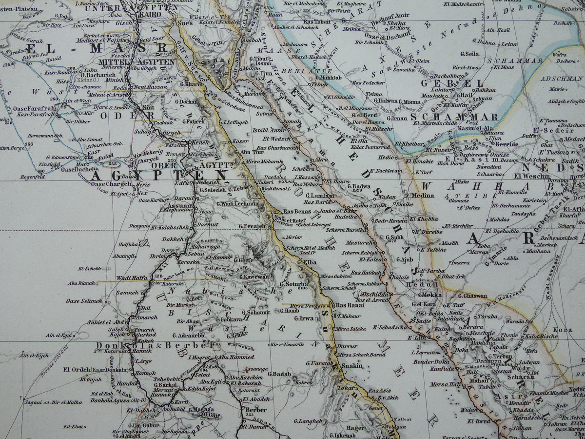 Saudi-Arabien Vintage Landkarte von Saudi-Arabien 1876 Original alte antike Karte Riad Dschidda