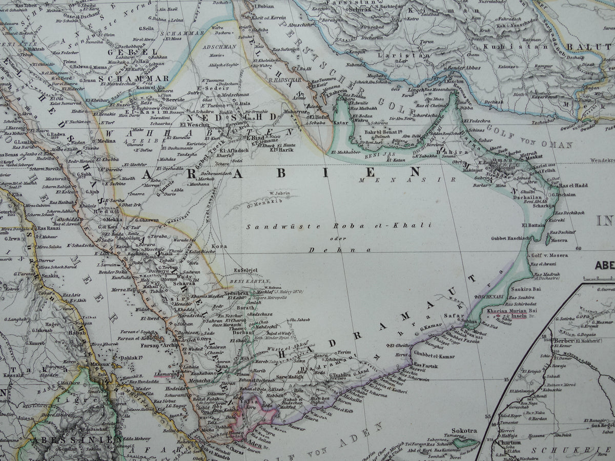 Saudi-Arabien Vintage Landkarte von Saudi-Arabien 1876 Original alte antike Karte Riad Dschidda