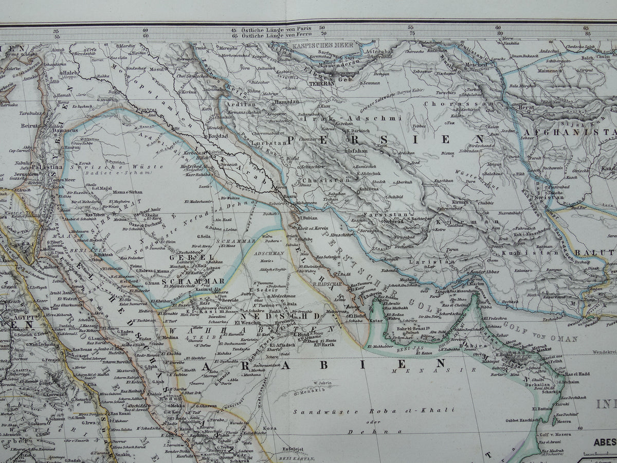 Saudi-Arabien Vintage Landkarte von Saudi-Arabien 1876 Original alte antike Karte Riad Dschidda
