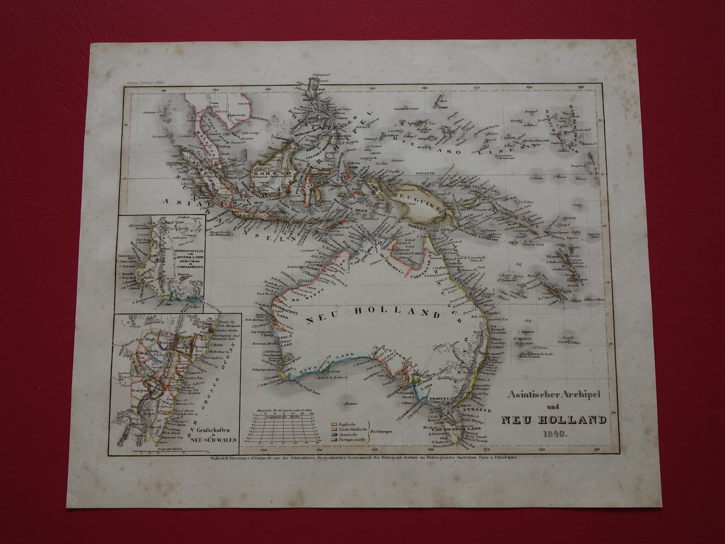 Oude kaart van Australië en Indonesië uit 1849 originele antieke landkaart - vintage kaarten