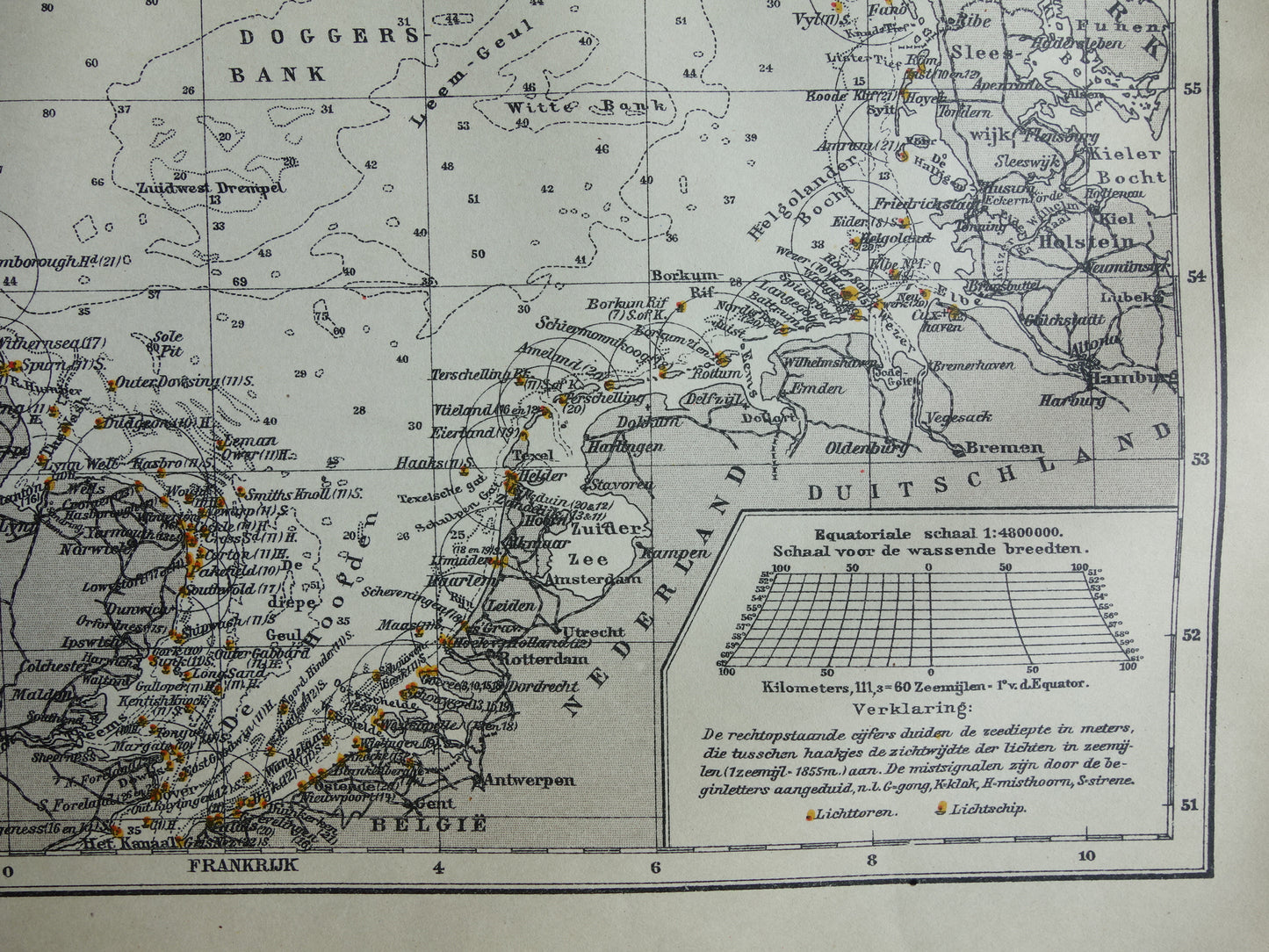 NORDSEEE alte Seekarte von 1920 originale antike niederländische Karte der Nordsee