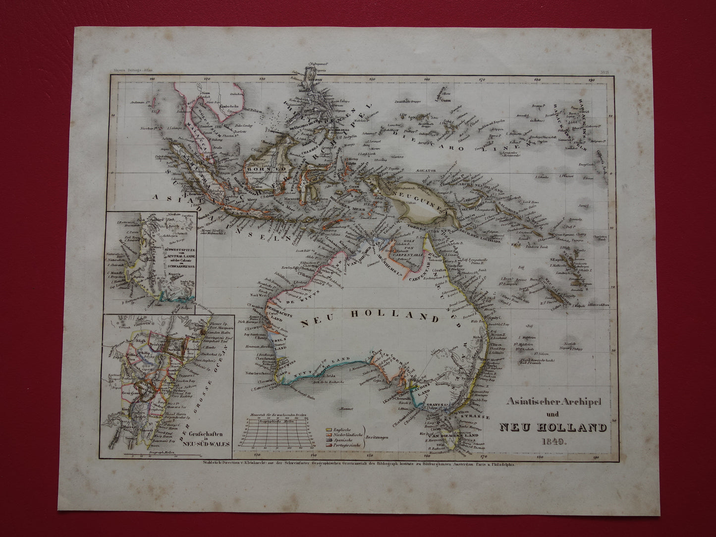 Oude kaart van Australië en Indonesië uit 1849 originele antieke landkaart - vintage kaarten