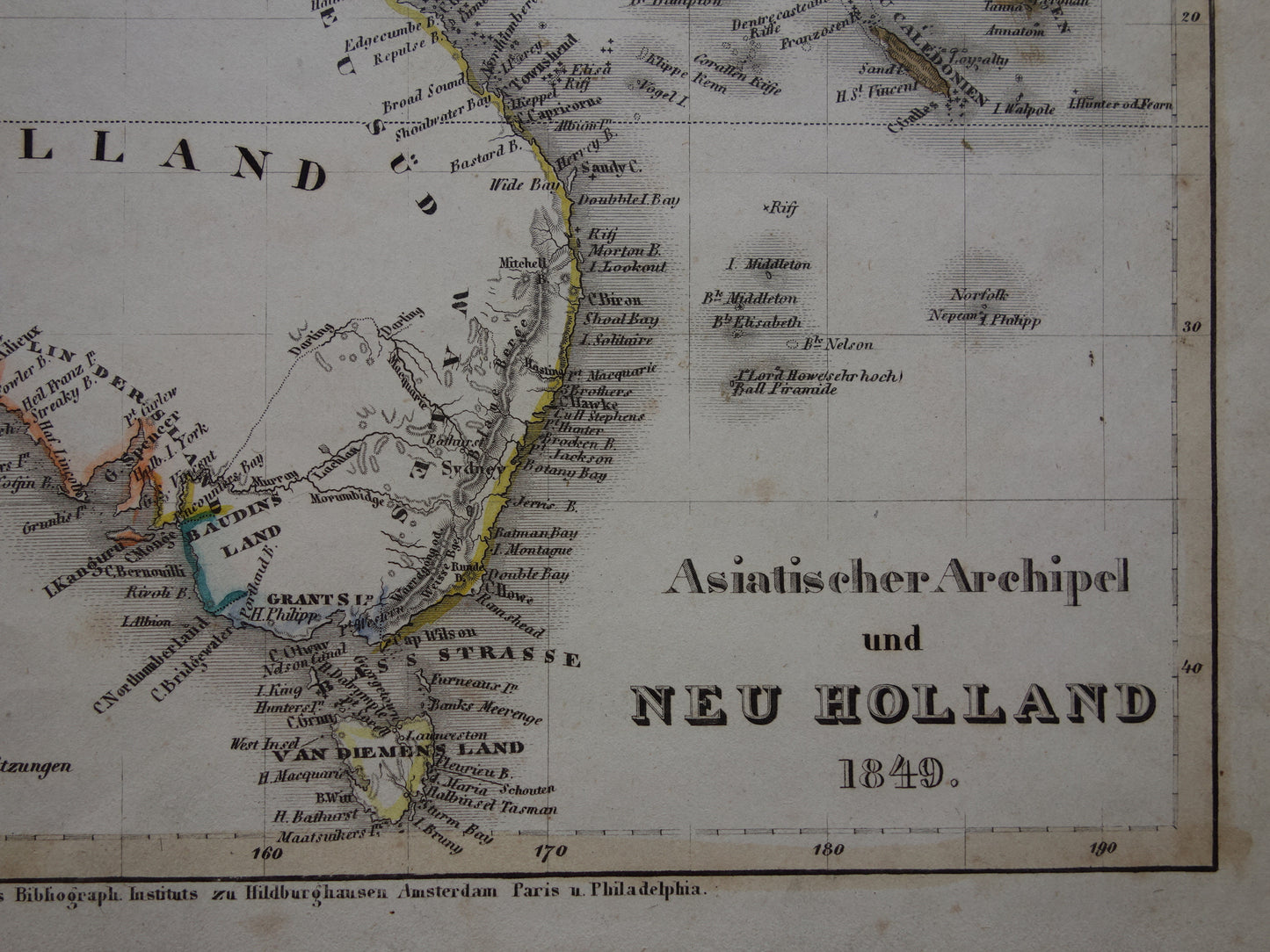 Oude kaart van Australië en Indonesië uit 1849 originele antieke landkaart - vintage kaarten