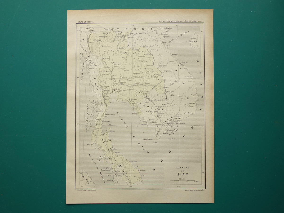 THAILAND Oude kaart van het Thailand uit het jaar 1896 historische landkaart Siam oude vintage kaarten