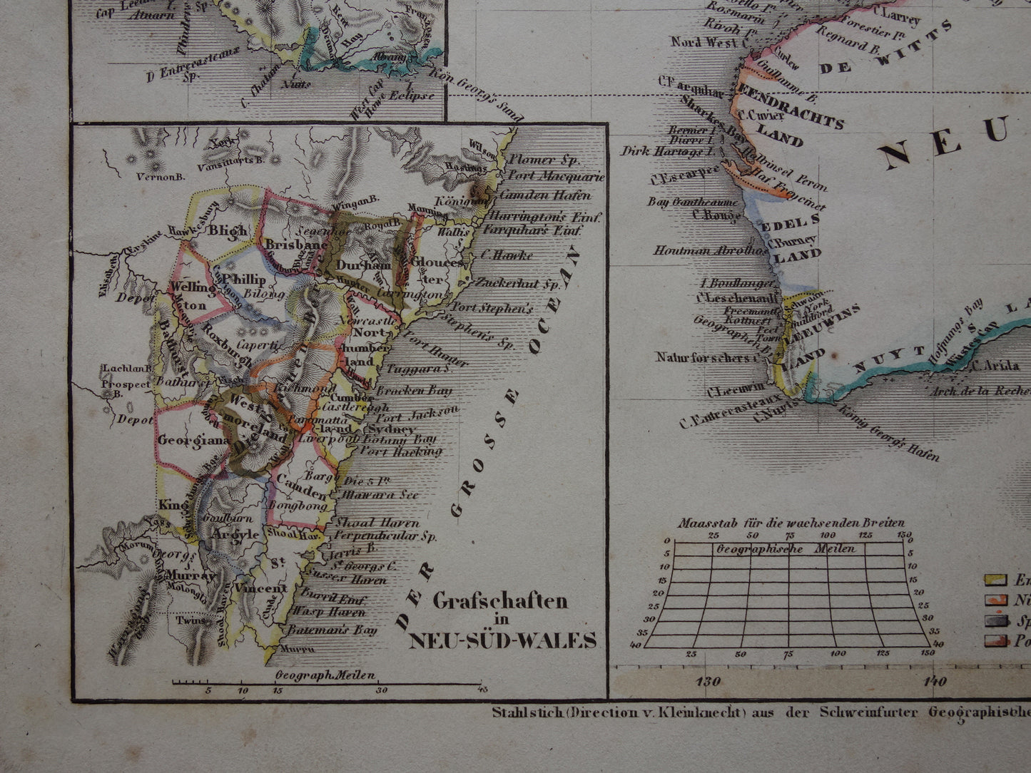 Oude kaart van Australië en Indonesië uit 1849 originele antieke landkaart - vintage kaarten