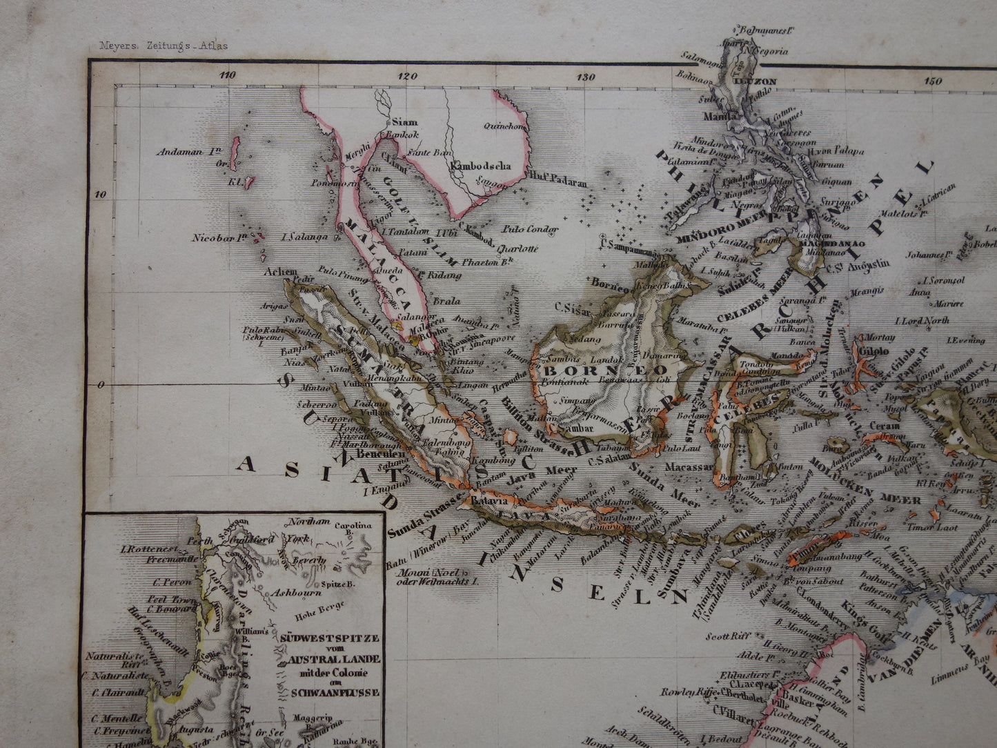 Oude kaart van Australië en Indonesië uit 1849 originele antieke landkaart - vintage kaarten