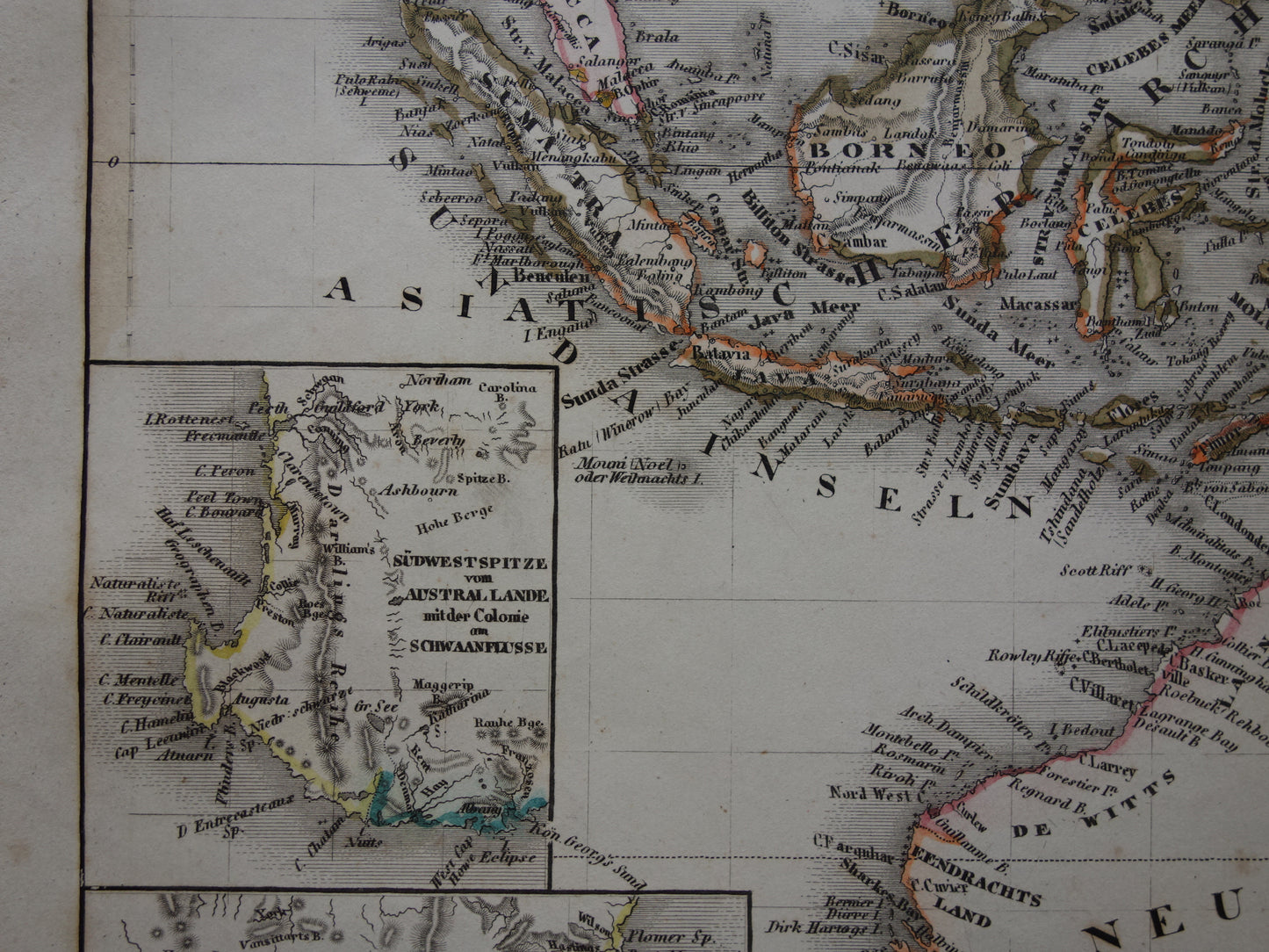 Oude kaart van Australië en Indonesië uit 1849 originele antieke landkaart - vintage kaarten