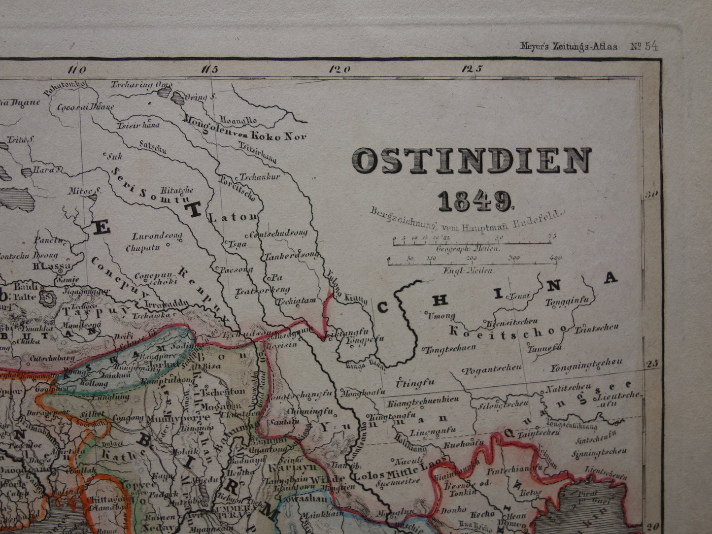 INDIA Oude kaart van India en Indochina uit 1849 originele antieke landkaart zuidoost Azië - vintage kaarten