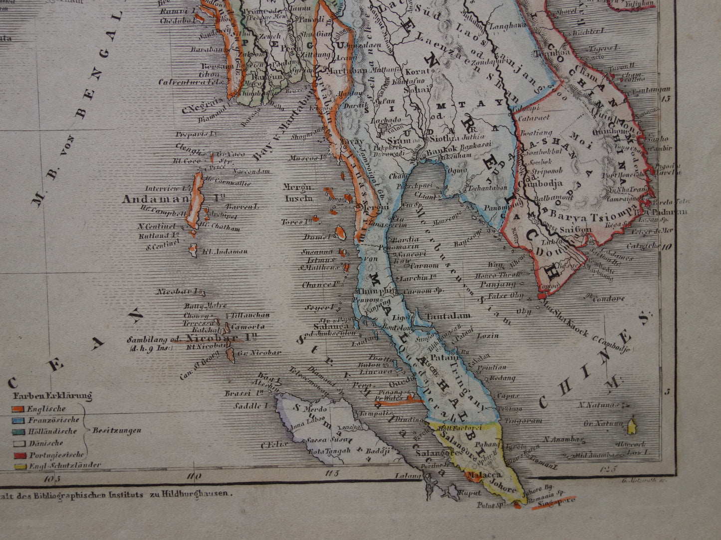 INDIA Oude kaart van India en Indochina uit 1849 originele antieke landkaart zuidoost Azië - vintage kaarten