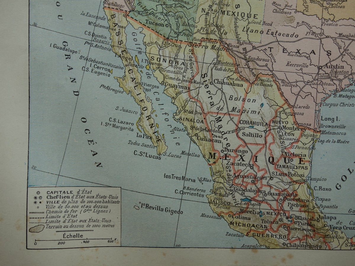 Oude landkaart van de Verenigde Staten van Amerika 1902 originele antieke Franse kaart VS